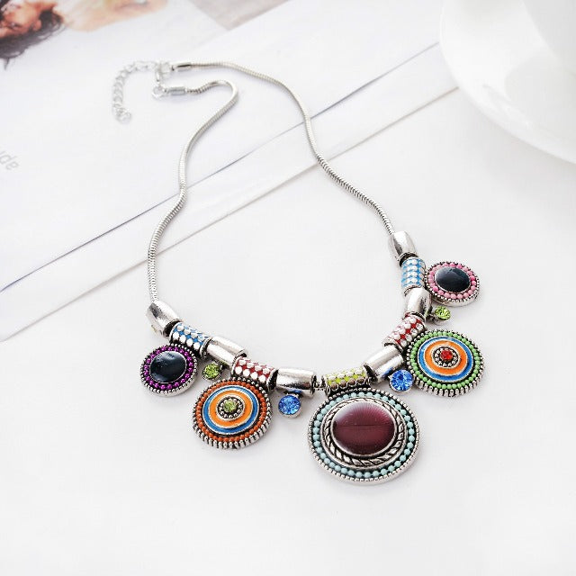 Collar Étnico de Plata con Turquesa multicolor