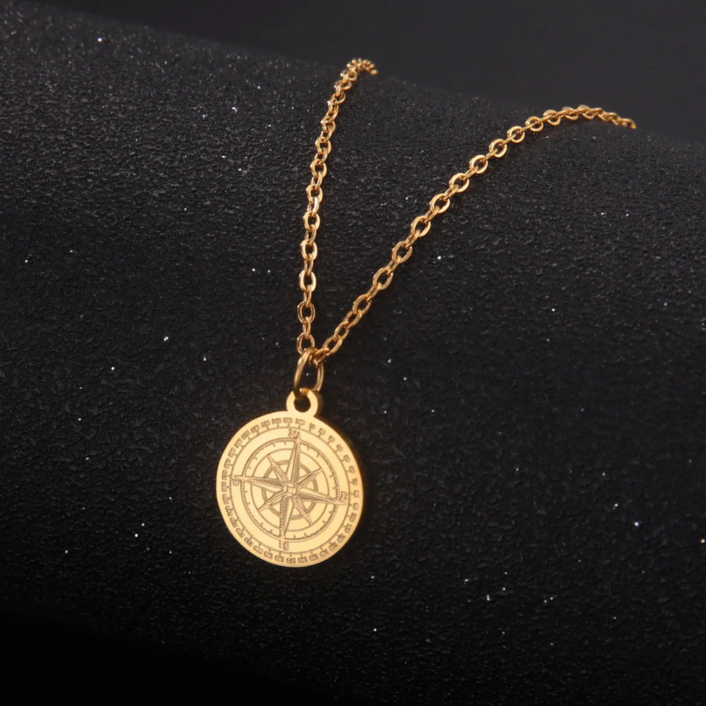 Collar de Mujer con Colgante de Brújula Rosa de los Vientos Cardinal en Oro