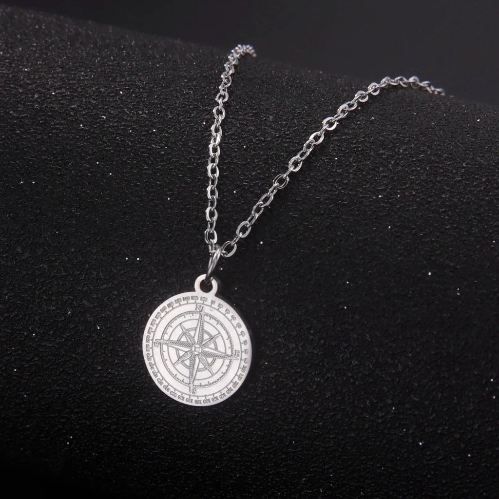 Collar de Mujer con Colgante de Brújula Rosa de los Vientos Cardinal en Plata