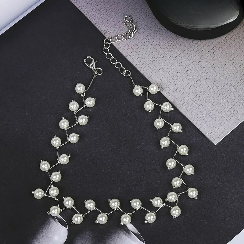 Collar Original Gargantilla de Perlas Blancas en Plata