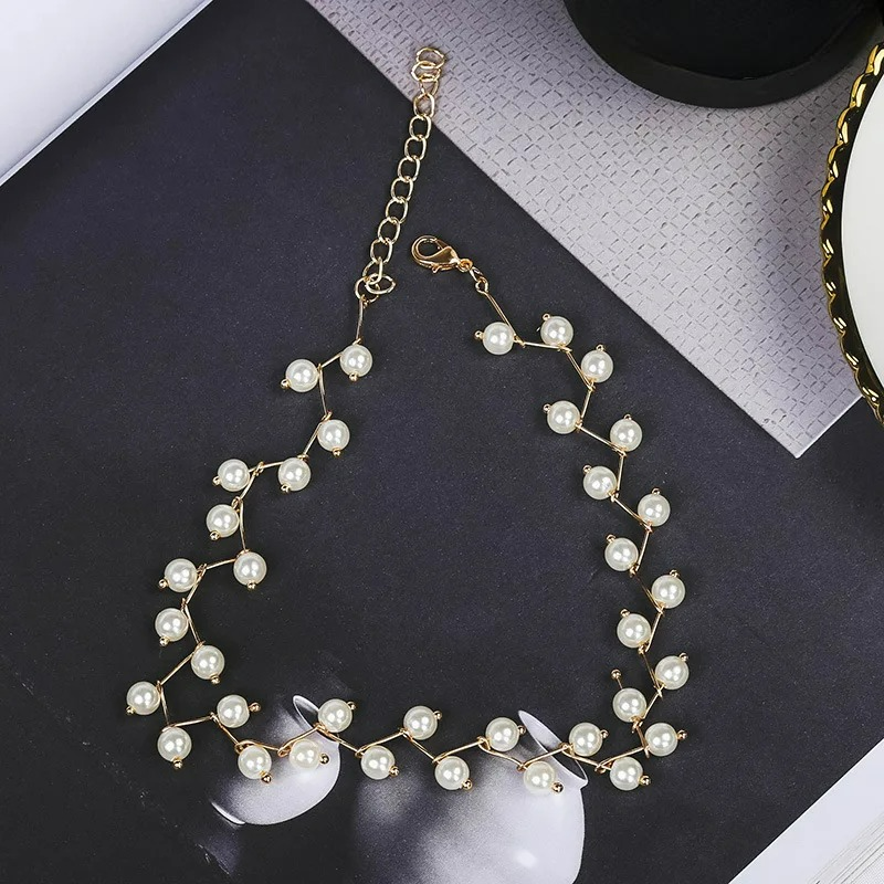 Collar Original Gargantilla de Perlas Blancas en Oro