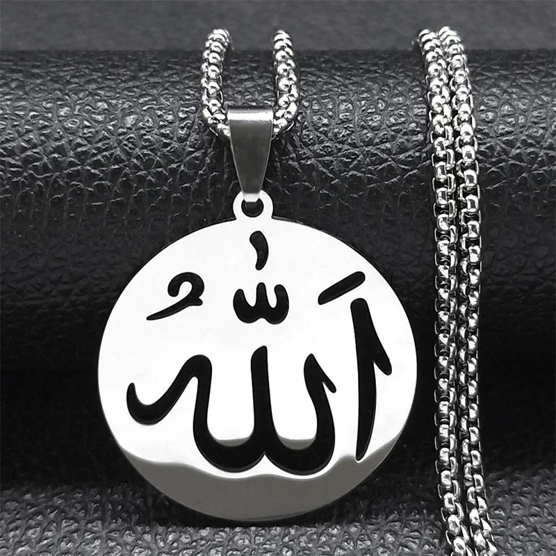Collar largo con colgante de Alá islámico musulmán para hombre o mujer plata