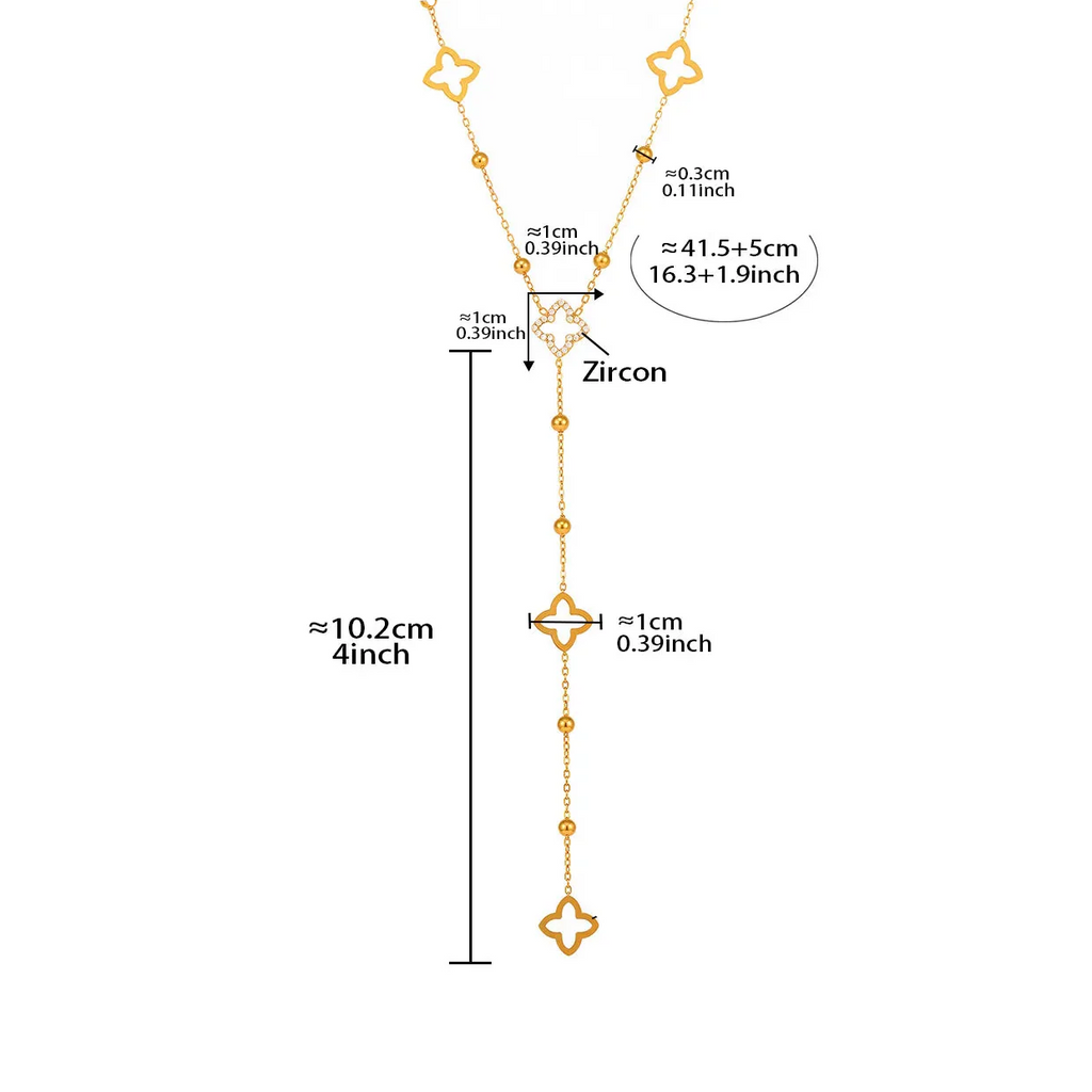 Collar Largo con Colgantes de Trébol de 4 Hojas y Circonio 
