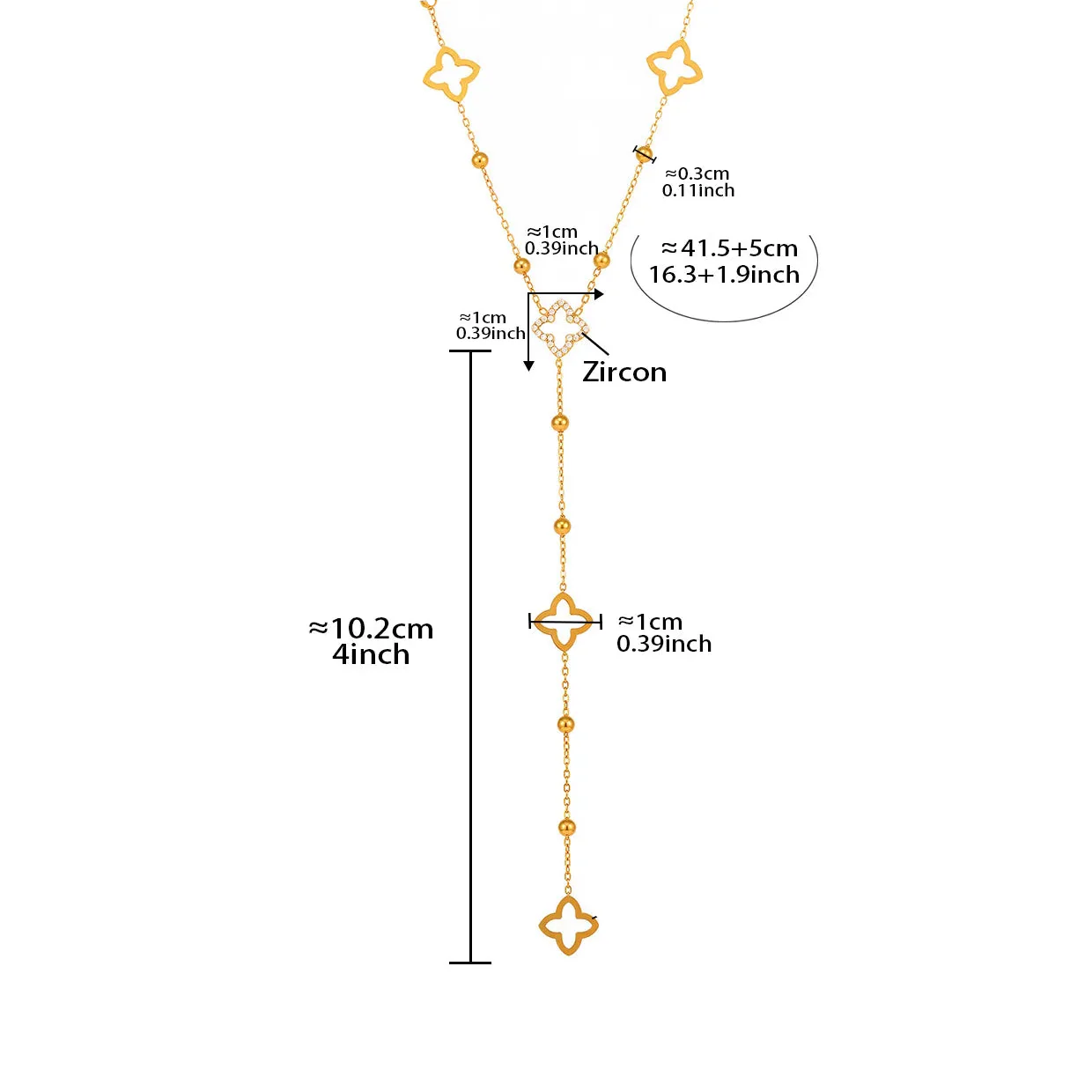 Collar Largo con Colgantes de Trébol de 4 Hojas y Circonio 