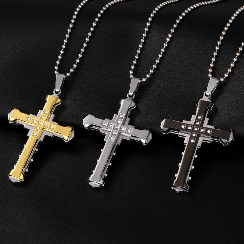 Collar y Medallón Cruz Hombre plata