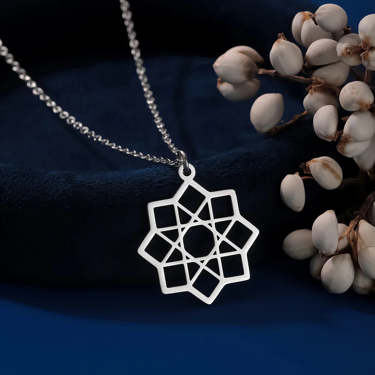 Collar Colgante Mandala Octagrama Geometría Sagrada plata