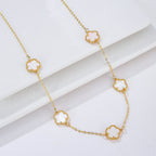 Collar de Oro con Ágata Trébol blanco nacarado Idea de Regalo Joyería para mujeres