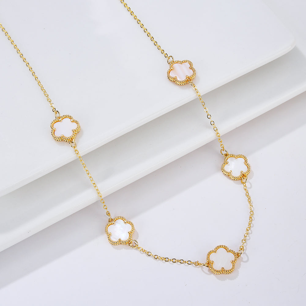 Collar de Oro con Ágata Trébol blanco nacarado Idea de Regalo Joyería para mujeres