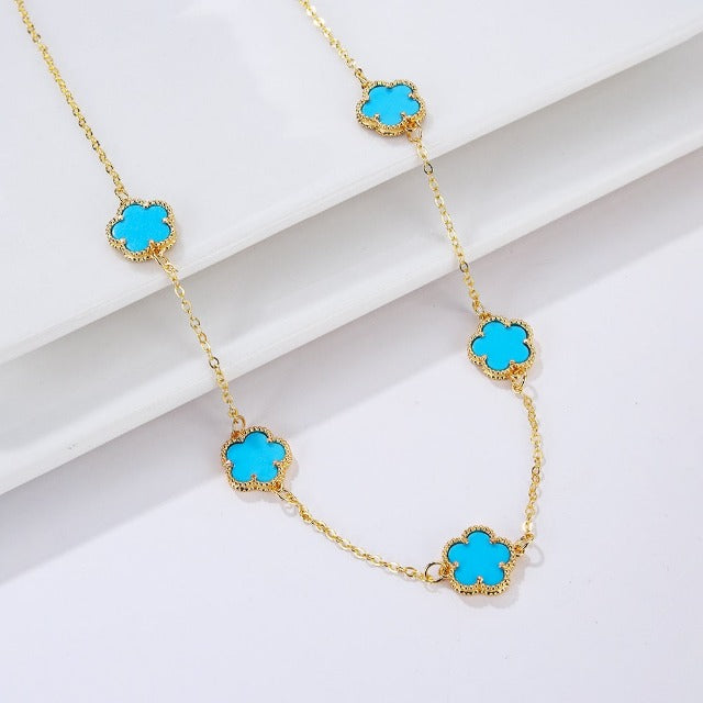 Collar de Oro con Ágata Trébol blanco nacarado Idea de Regalo Joyería para mujeres