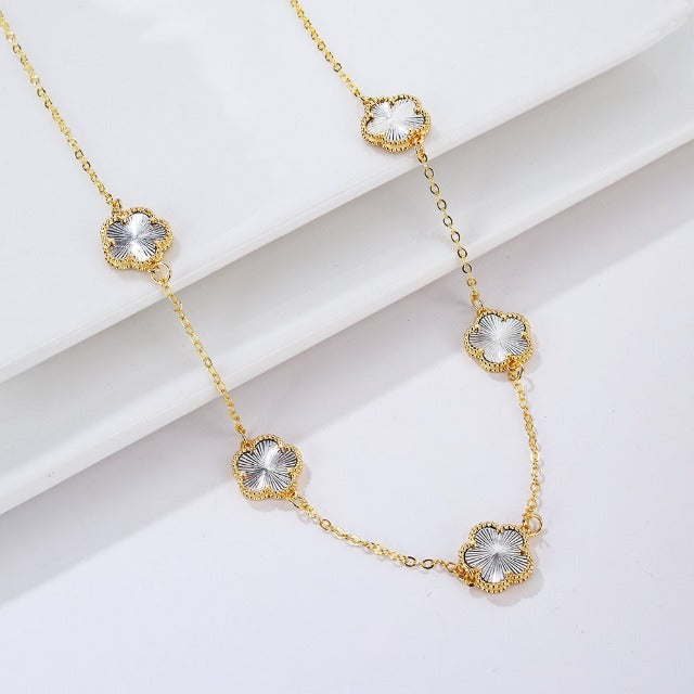 Collar de Oro con Ágata Trébol blanco nacarado Idea de Regalo Joyería para mujeres