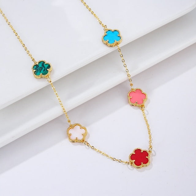 Collar de Oro con Ágata Trébol blanco nacarado Idea de Regalo Joyería para mujeres