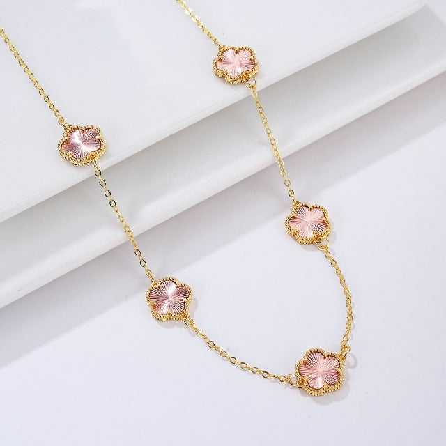 Collar de Oro con Ágata Trébol blanco nacarado Idea de Regalo Joyería para mujeres