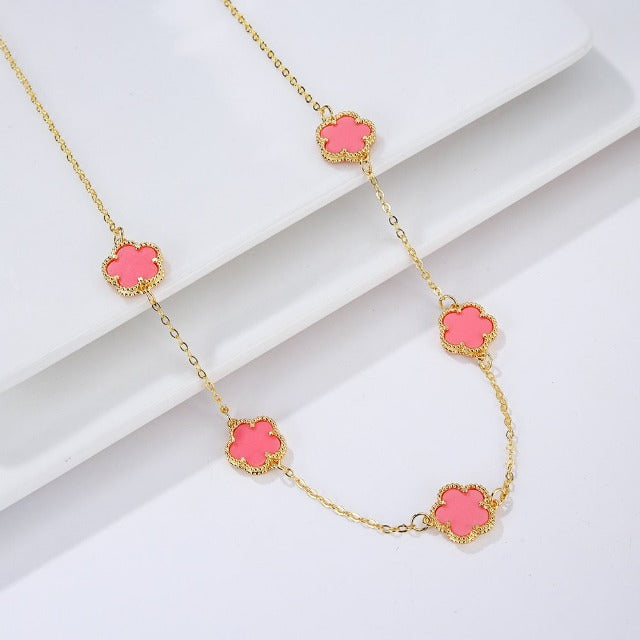 Collar de Oro con Ágata Trébol blanco nacarado Idea de Regalo Joyería para mujeres