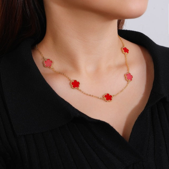 Collar de Oro con Ágata Trébol blanco nacarado Idea de Regalo Joyería para mujeres