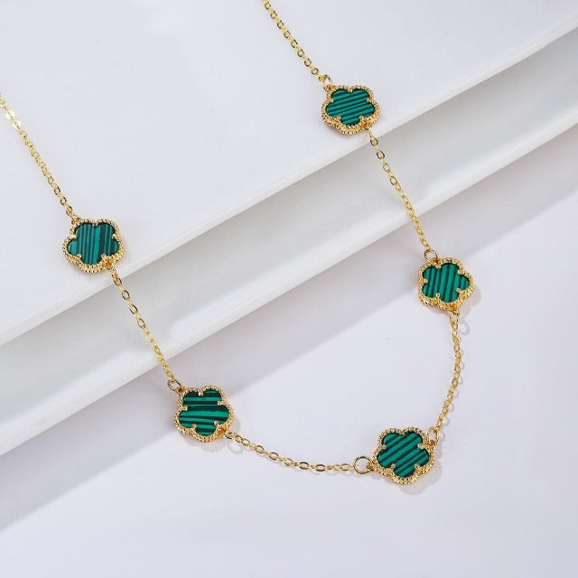 Collar de Oro con Ágata Trébol blanco nacarado Idea de Regalo Joyería para mujeres