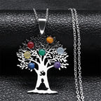 Collar Colgante 7 Chakras Flor Sagrada Piedras Naturales Cadena Hombre Mujer 2 plata