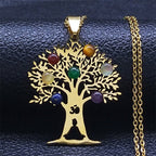 Collar Colgante 7 Chakras Flor Sagrada Piedras Naturales Cadena Hombre Mujer 2 oro