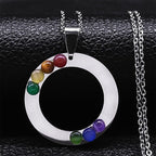 Collar Colgante 7 Chakras Flor Sagrada Piedras Naturales Cadena Hombre Mujer 3 plata