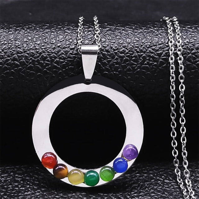 Collar Colgante 7 Chakras Flor Sagrada Piedras Naturales Cadena Hombre Mujer 4 plata