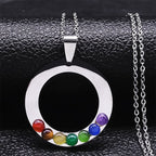 Collar Colgante 7 Chakras Flor Sagrada Piedras Naturales Cadena Hombre Mujer 4 plata