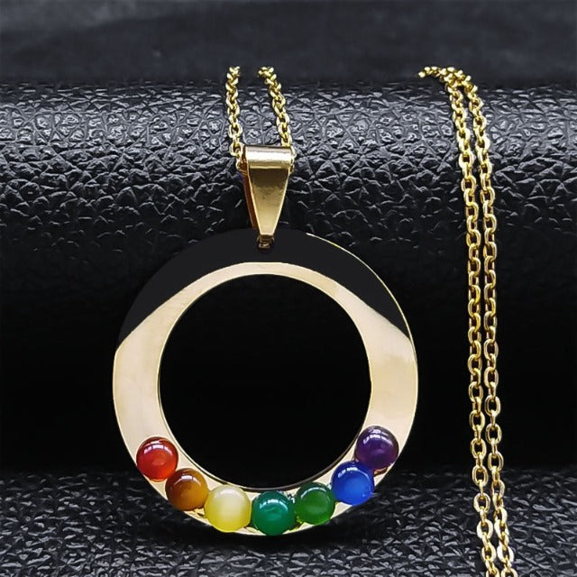 Collar Colgante 7 Chakras Flor Sagrada Piedras Naturales Cadena Hombre Mujer 4 oro