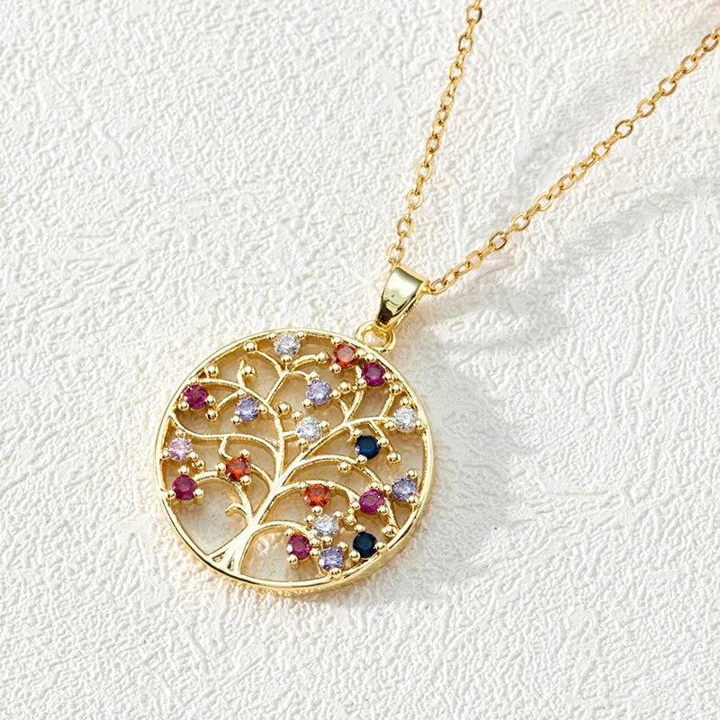 Life Tree Pendant Necklace with Multicolored Beads a