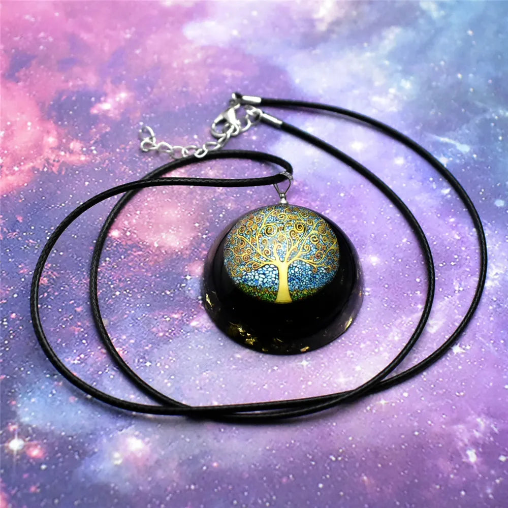 Collar con Colgante de Árbol de la Vida en Turmalina Negra