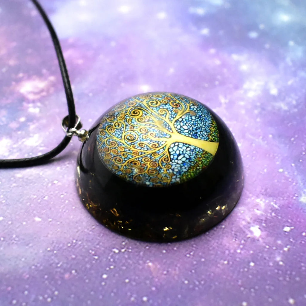 Collar con Colgante de Árbol de la Vida en Turmalina Negra