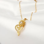 Collar con Colgante de Corazón y Flor de Girasol Giratoria Anti-Estrés
