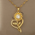 Collar con Colgante de Corazón y Flor de Girasol Giratoria Anti-Estrés