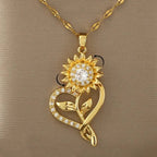 Collar con Colgante de Corazón y Flor de Girasol Giratoria Anti-Estrés