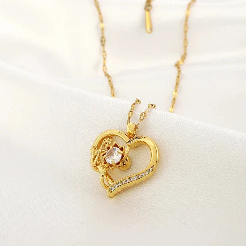 Collar con Colgante de Corazón y Flor Giratoria Anti-Estrés