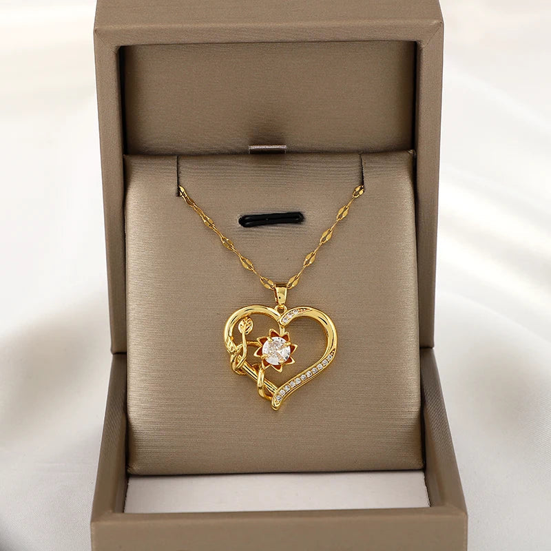 Collar con Colgante de Corazón y Flor Giratoria Anti-Estrés