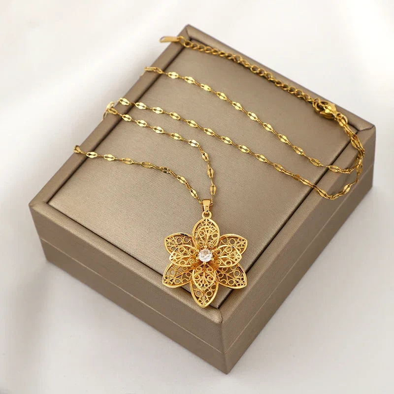 Collar con Colgante de Linda Flor Giratoria Anti-Estrés