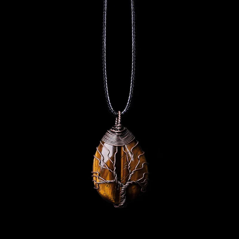 Collar Colgante Bola Piedra Natural Árbol de la Vida ojo de tigre