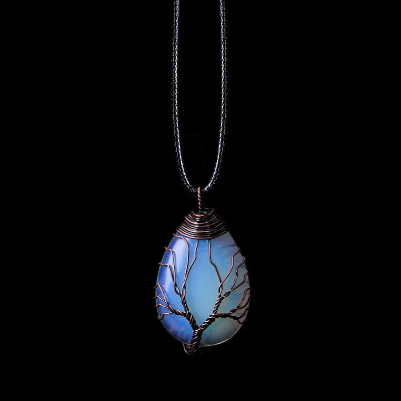 Collar Colgante Bola Piedra Natural Árbol de la Vida ópalo
