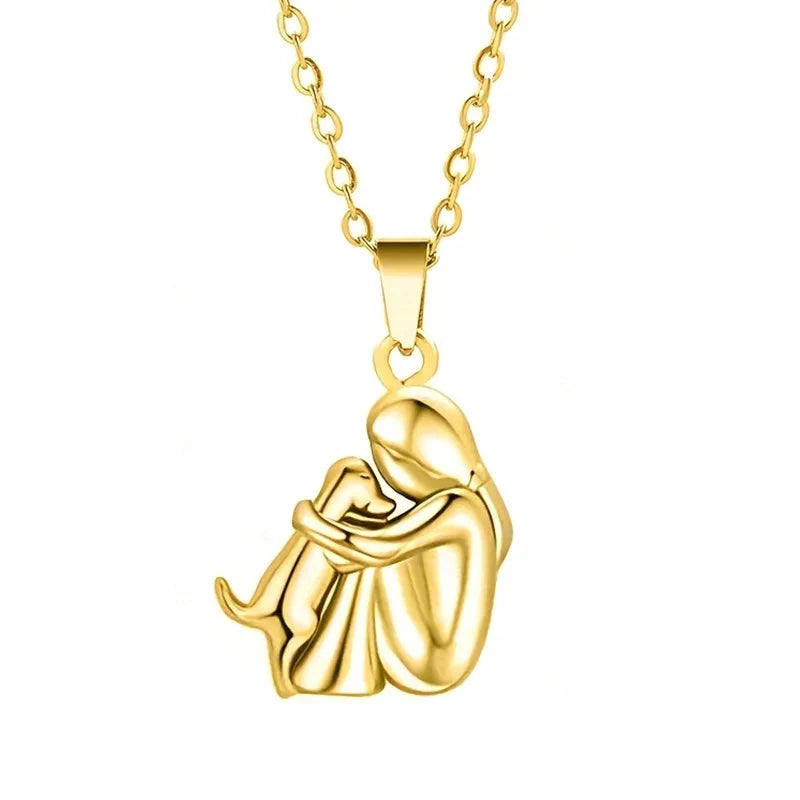 Collar Colgante Abrazo Perro y Dueño oro