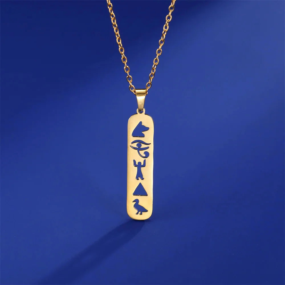 Collar Colgante Cartucho Jeroglíficos Egipto oro estilo 2