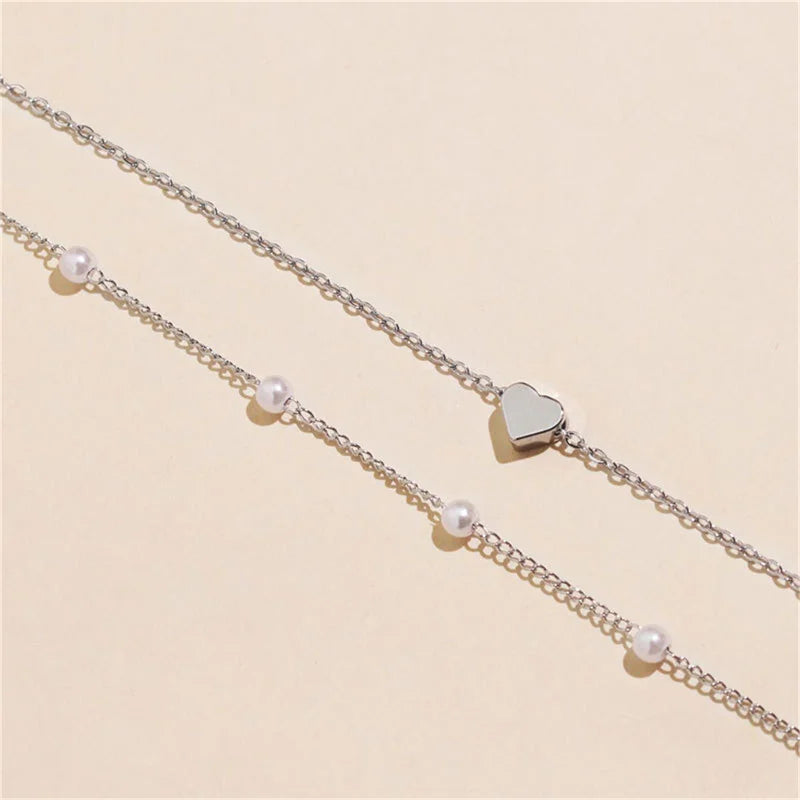 Collar Colgante Corazón & Perlas plata