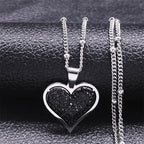 Collar Colgante Corazón & Circonitas plata y negro