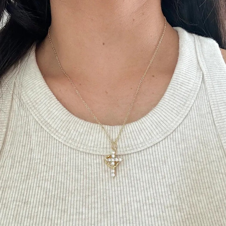 Collar Colgante Cruz y Corona plata
