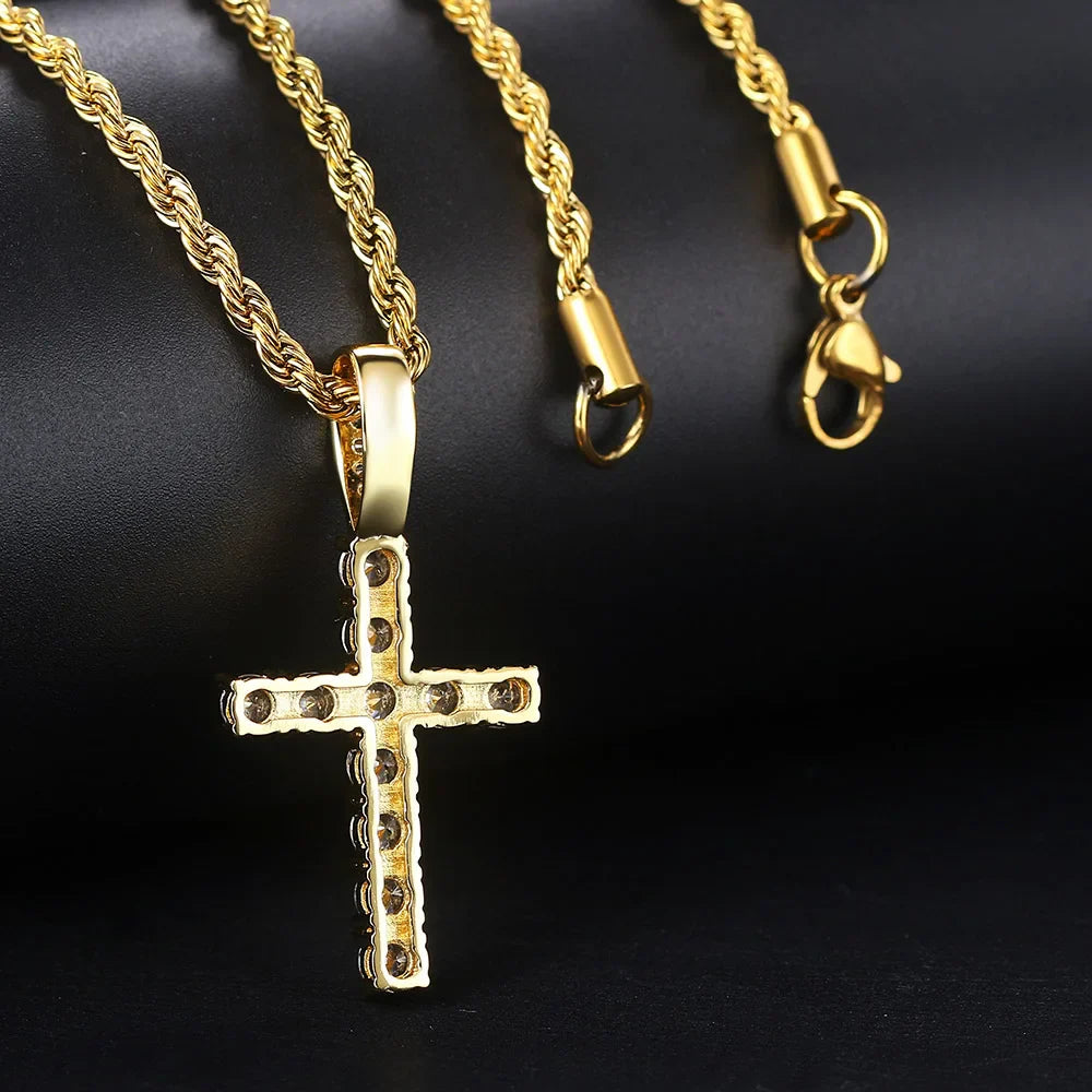 Collar y Colgante Cruz con Circonitas en Oro