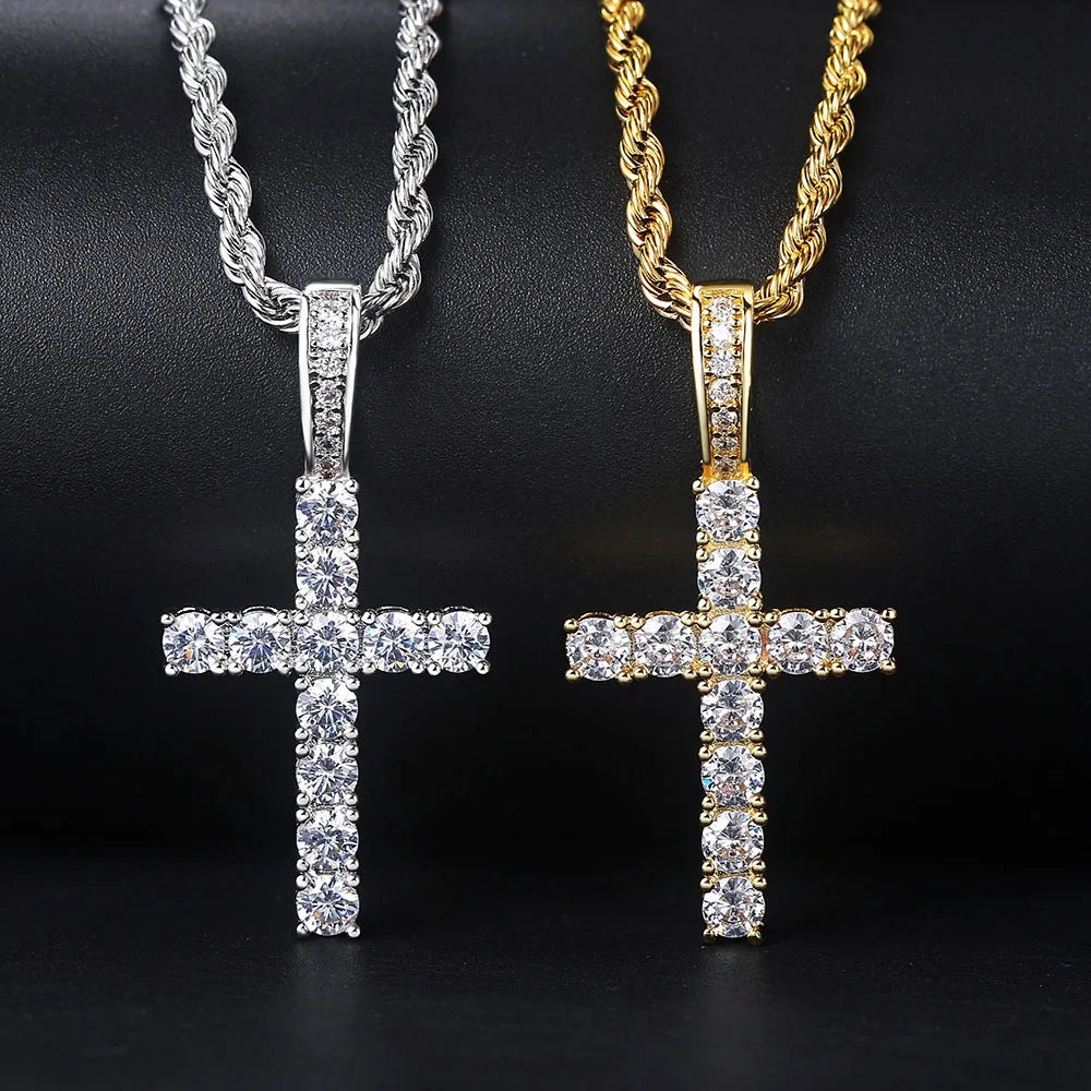 Collar y Colgante Cruz con Circonitas en Plata