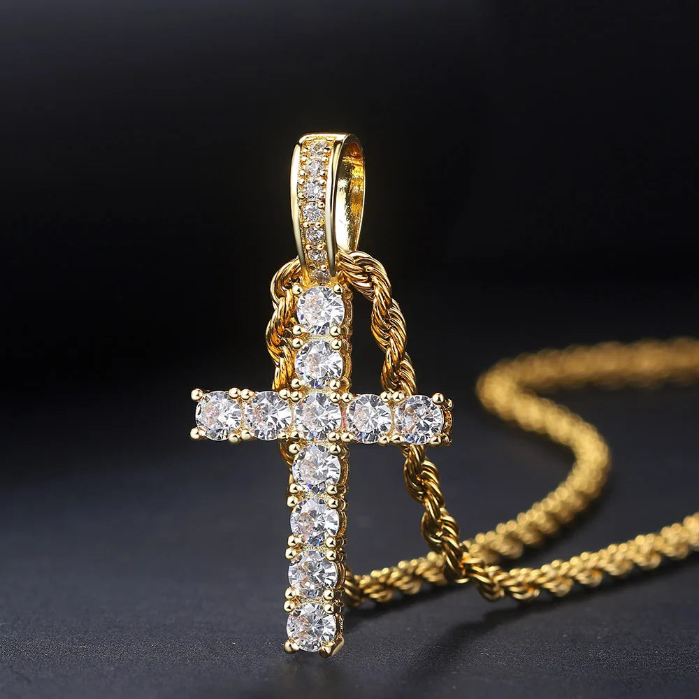 Collar y Colgante Cruz con Circonitas en Oro