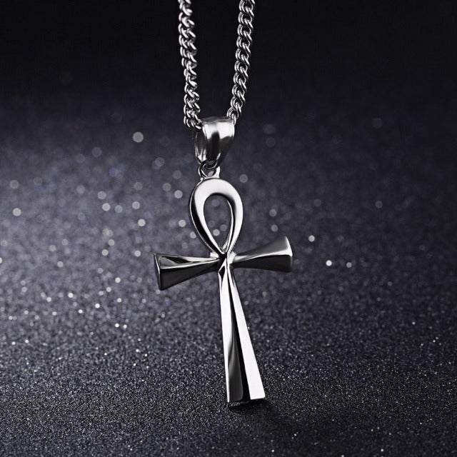 Collar Colgante Egipcio Cruz de Ankh Hombre Mujer plata