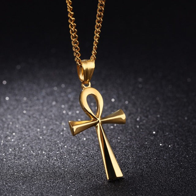 Collar Colgante Egipcio Cruz de Ankh Hombre Mujer oro