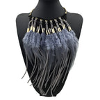Collar con colgante de gargantilla étnica pluma gris