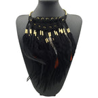 Collar con colgante de gargantilla étnica pluma negra