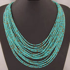 Collar Colgante Étnico Africano Multicapa azul 