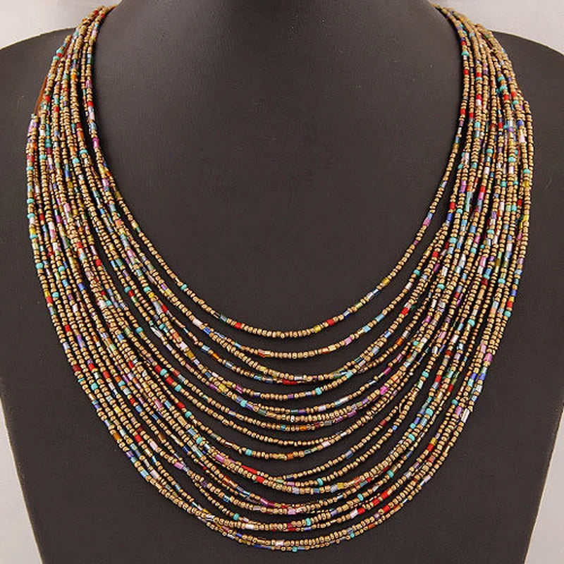 Collar Colgante Étnico Africano Multicapa multicolor